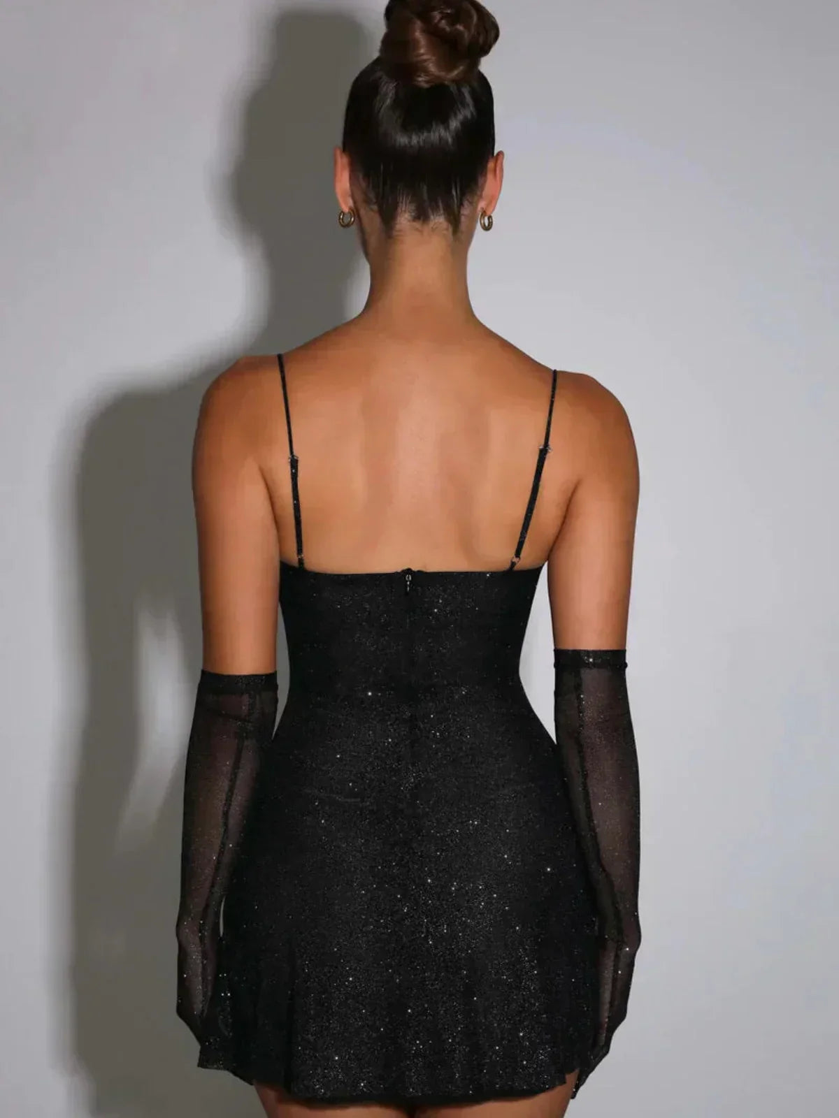 Sparkling Mesh Slip Mini Dress With Side Slit